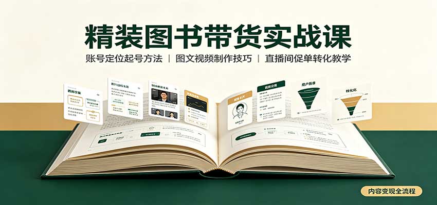 精装图书带货实战课：账号定位起号方法，图文视频制作，促单转化教学-极客网创