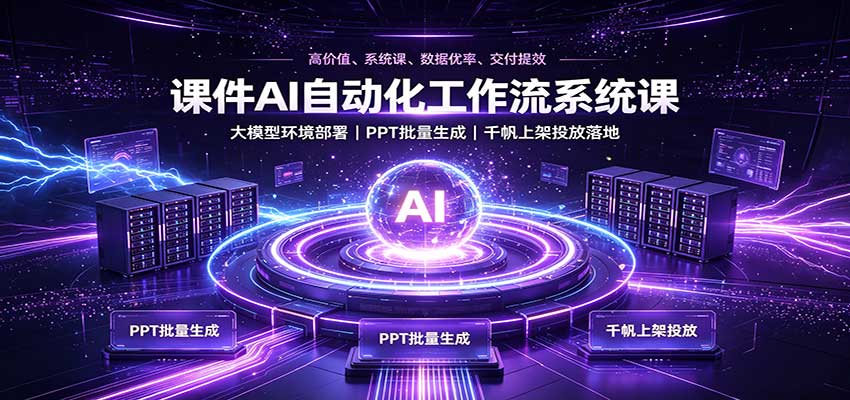 课件AI自动化工作流系统课:大模型环境部署,PPT批量生成,千帆上架投放落地-极客网创