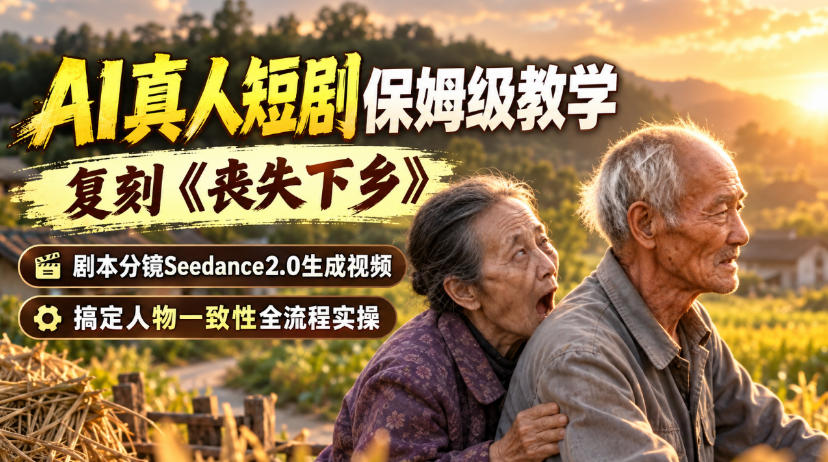 AI真人短剧保姆级教学，复刻《丧失下乡》，剧本分镜Seedance2.0生成视频，搞定人物一致性全流程实操-极客网创