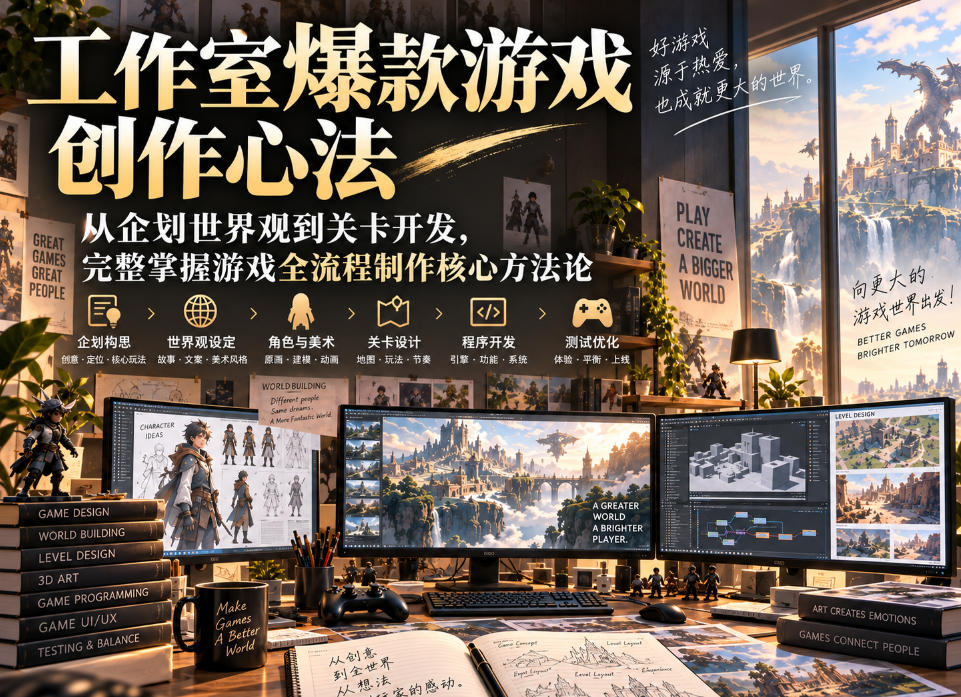 工作室爆款游戏创作心法｜从企划世界观到关卡开发，完整掌握游戏全流程制作核心方法论-极客网创