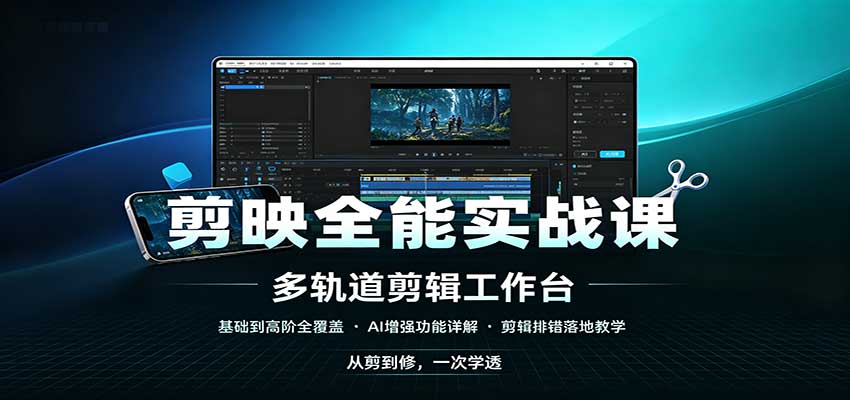 剪映全能实战课：基础到高阶全覆盖，AI增强功能，剪辑排错落地教学-极客网创