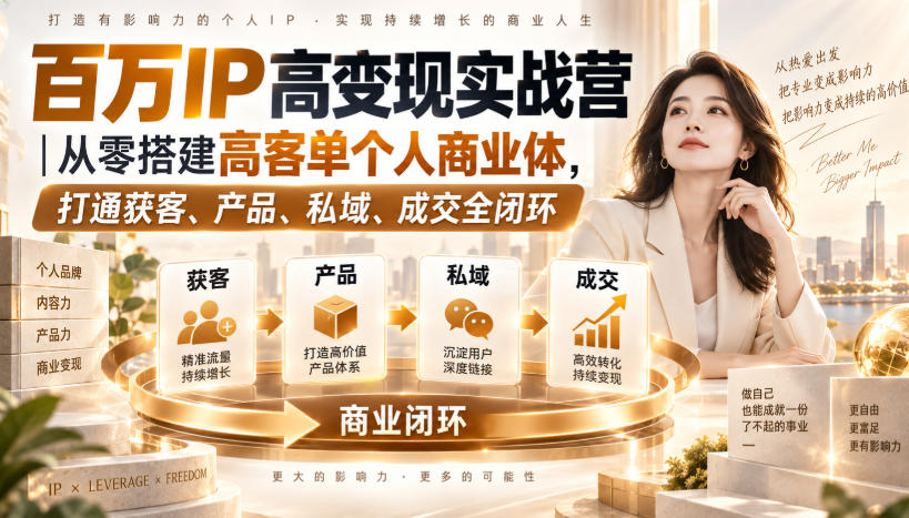 百万IP高变现实战营｜从零搭建高客单个人商业体，打通获客、产品、私域、成交全闭环​-极客网创