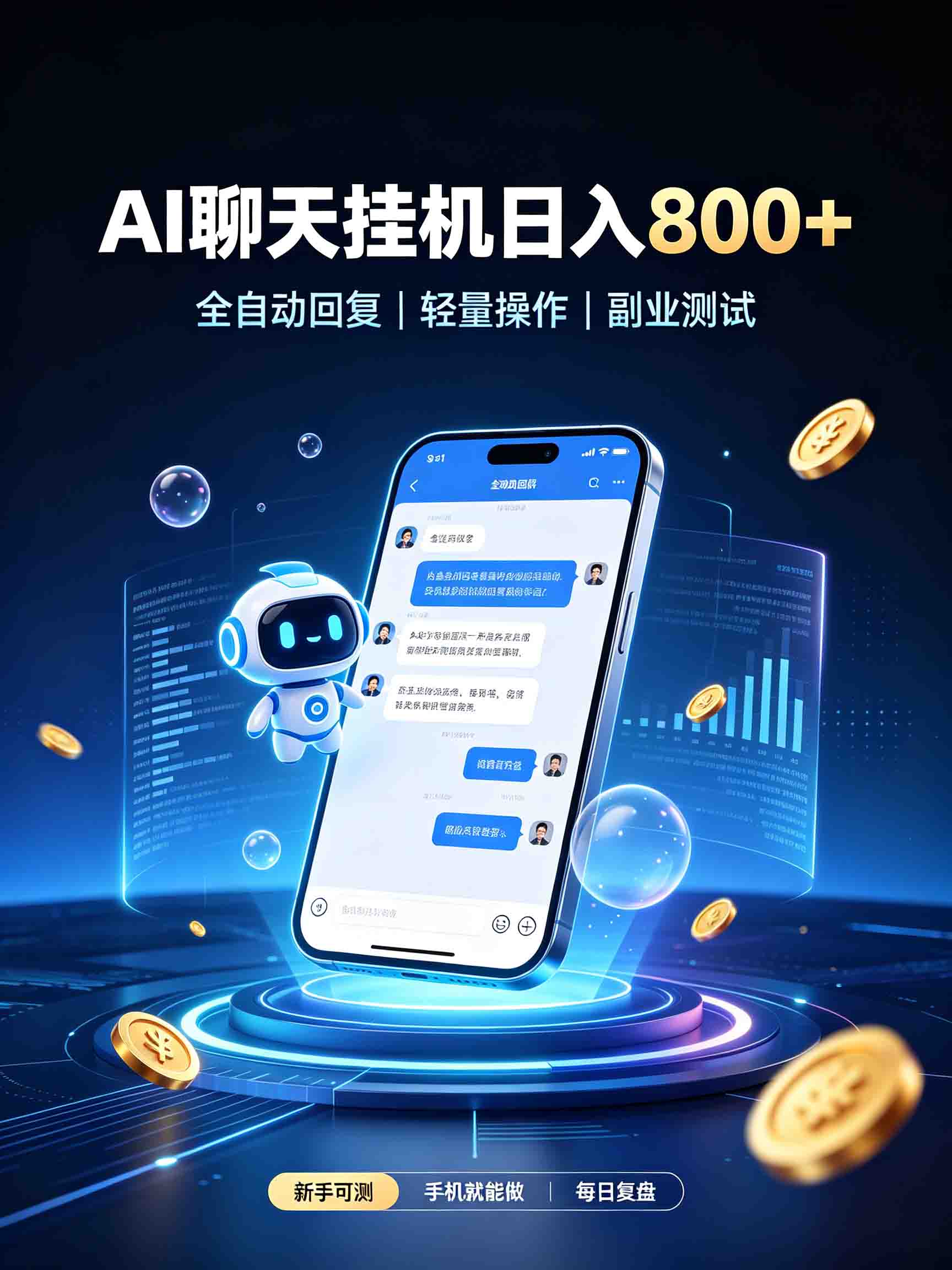 AI聊天挂机，日入800+，适用个人副业，工作室矩阵操作-极客网创