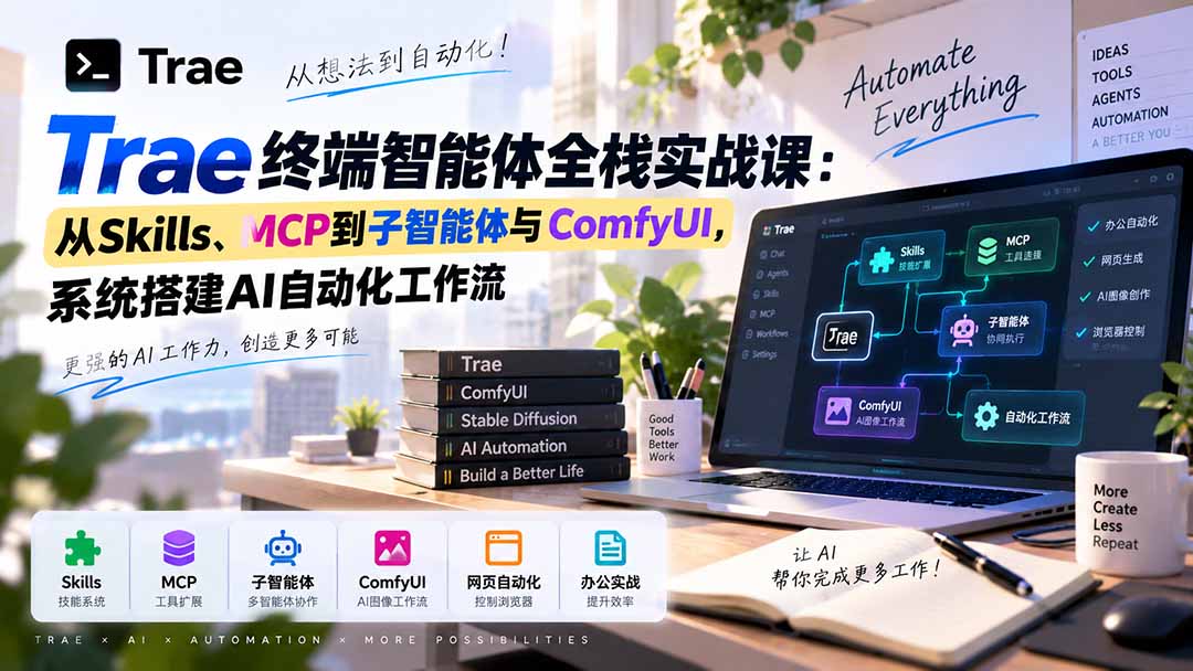 Trae终端智能体全栈实战课：从Skills、MCP到子智能体与ComfyUI，系统搭建AI自动化工作流-极客网创