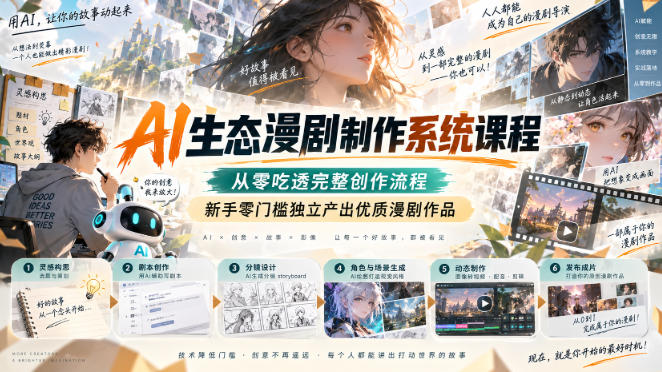 AI生态漫剧制作系统课程，从零吃透完整创作流程，新手零门槛独立产出优质漫剧作品-极客网创