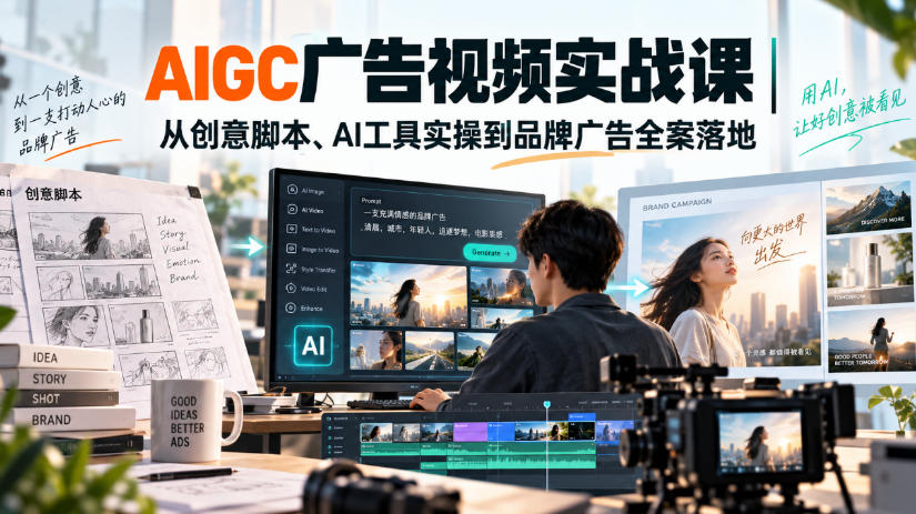 AIGC广告视频实战课｜从创意脚本、AI工具实操到品牌广告全案落地-极客网创