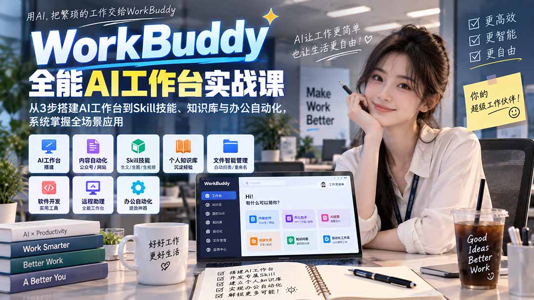WorkBuddy全能AI工作台实战课：从3步搭建AI工作台到Skill技能、知识库与办公自动化，系统掌握全场景应用-极客网创