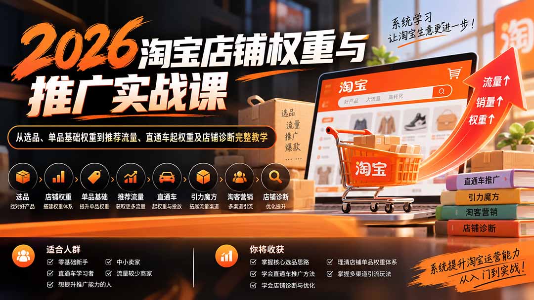 2026淘宝店铺权重与推广实战课：从选品、单品基础权重到推荐流量、直通车起权重及店铺诊断完整教学-极客网创