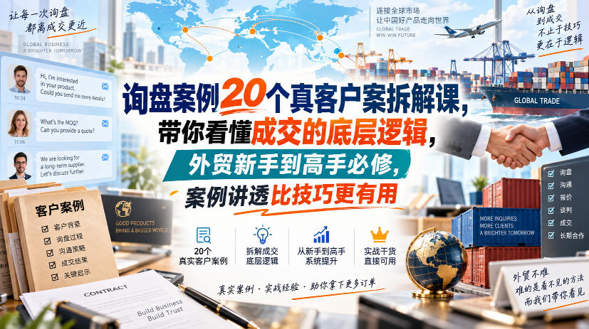 询盘案例20个真客户案拆解课，带你看懂成交的底层逻辑，外贸新手到高手必修，案例讲透比技巧更有用-极客网创