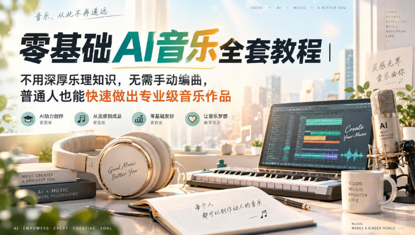 零基础AI音乐全套教程｜不用深厚乐理知识，无需手动编曲，普通人也能快速做出专业级音乐作品-极客网创