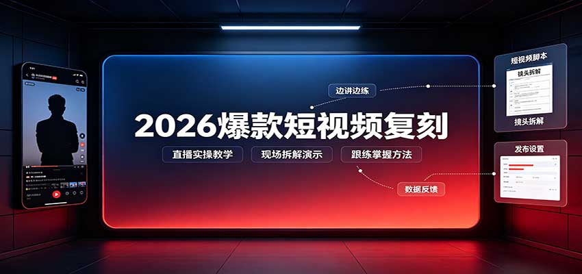 2026爆款短视频复刻：直播实操教学，配套文字文档掌握全流程-极客网创