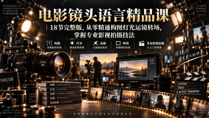 电影镜头语言精品课｜18节完整版，从零精通构图灯光运镜转场，掌握专业影视拍摄技法-极客网创