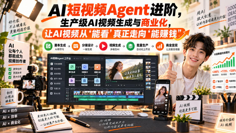 AI短视频Agent进阶，生产级AI视频生成与商业化，让AI视频从”能看”真正走向”能賺钱”-极客网创