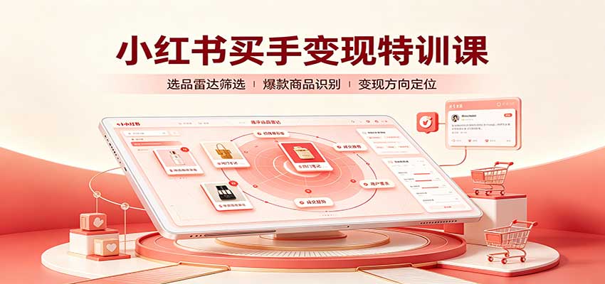 小红书买手变现特训课：账号定位养号起号，选品挂车，笔记标题封面全套教学-极客网创