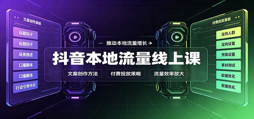 抖音本地流量线上课:账号搭建拍摄剪辑,文案创作与付费投放教学-极客网创