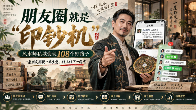 朋友圈就是“印钞机”，风水师私域变现108个野路子，一条朋友圈换一单生意，线上线下一起吃【文档】-极客网创