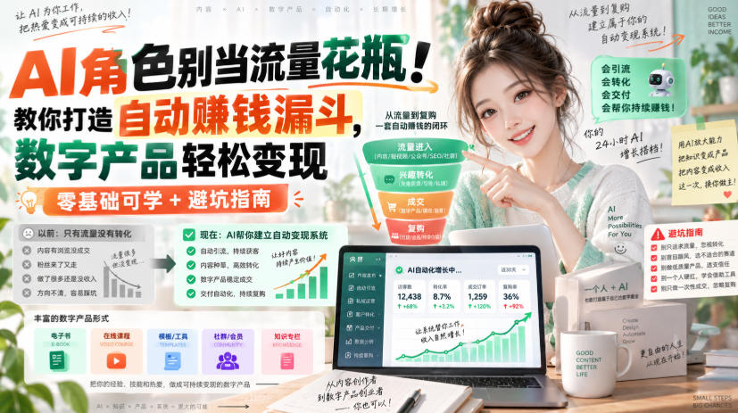AI角色别当流量花瓶！教你打造自动賺钱漏斗，数字产品轻松变现(零基础可学+避坑指南)【原创双语字幕】-极客网创
