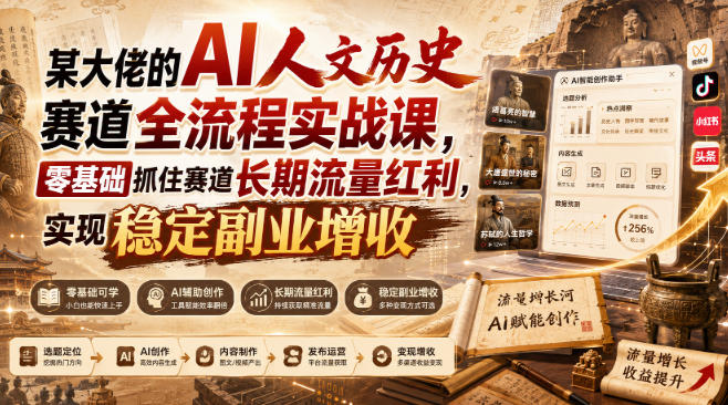 某大佬的AI人文历史赛道全流程实战课,零基础抓住赛道长期流量红利,实现稳定副业增收(更新)-极客网创