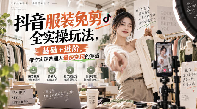 抖音服装免剪全实操玩法,基础+进阶,带你实现普通人最快变现的赛道-极客网创
