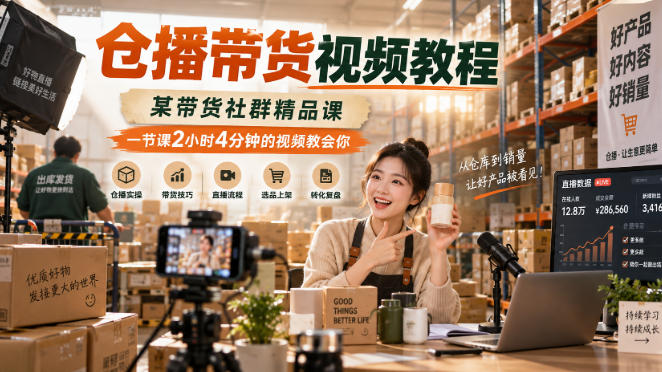 仓播带货视频教程，某带货社群精品课，一节课2小时4分钟的视频教会你-极客网创