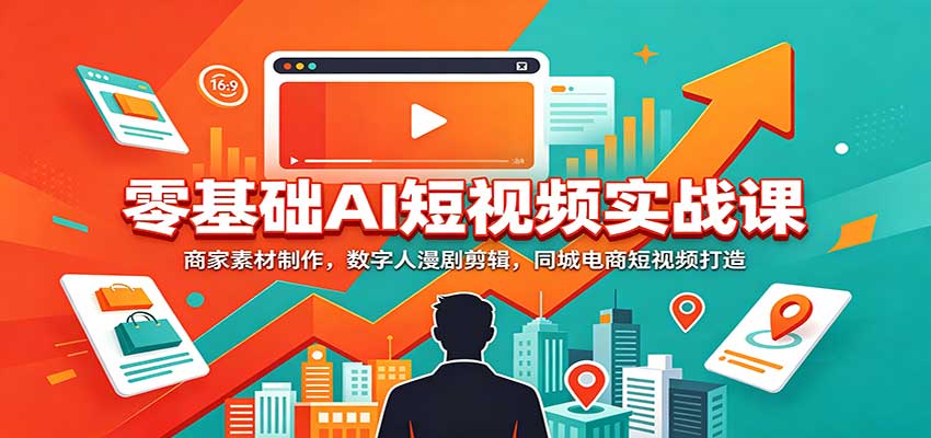 零基础AI短视频实战课：商家素材制作，数字人漫剧剪辑，同城电商短视频打造-极客网创