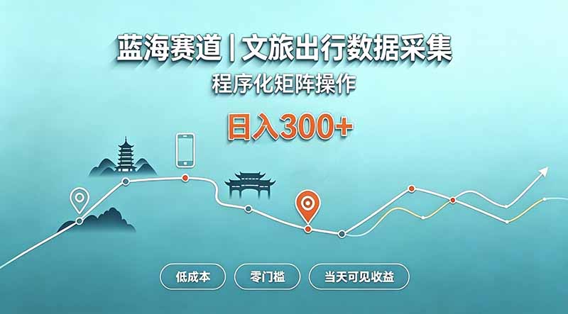 蓝海赛道  文旅出行数据采集  程序化矩阵操作    低成本  零门槛   当天可见收益   日入300+-极客网创