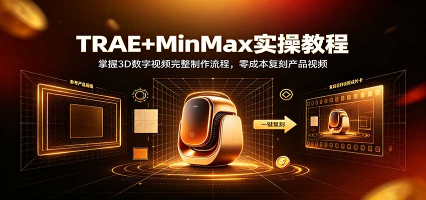 TRAE+MinMax实操教程：3D数字视频完整制作流程，零成本复刻产品视频-极客网创