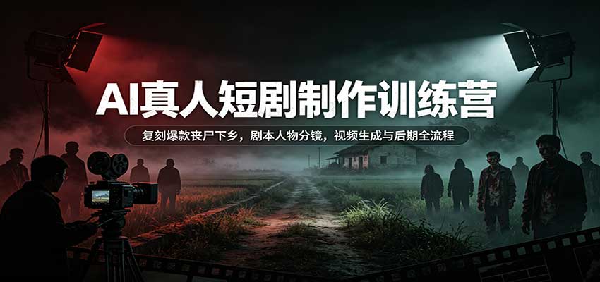 AI真人短剧制作训练营：复刻爆款丧尸下乡，剧本人物分镜，视频生成与后期全流程-极客网创