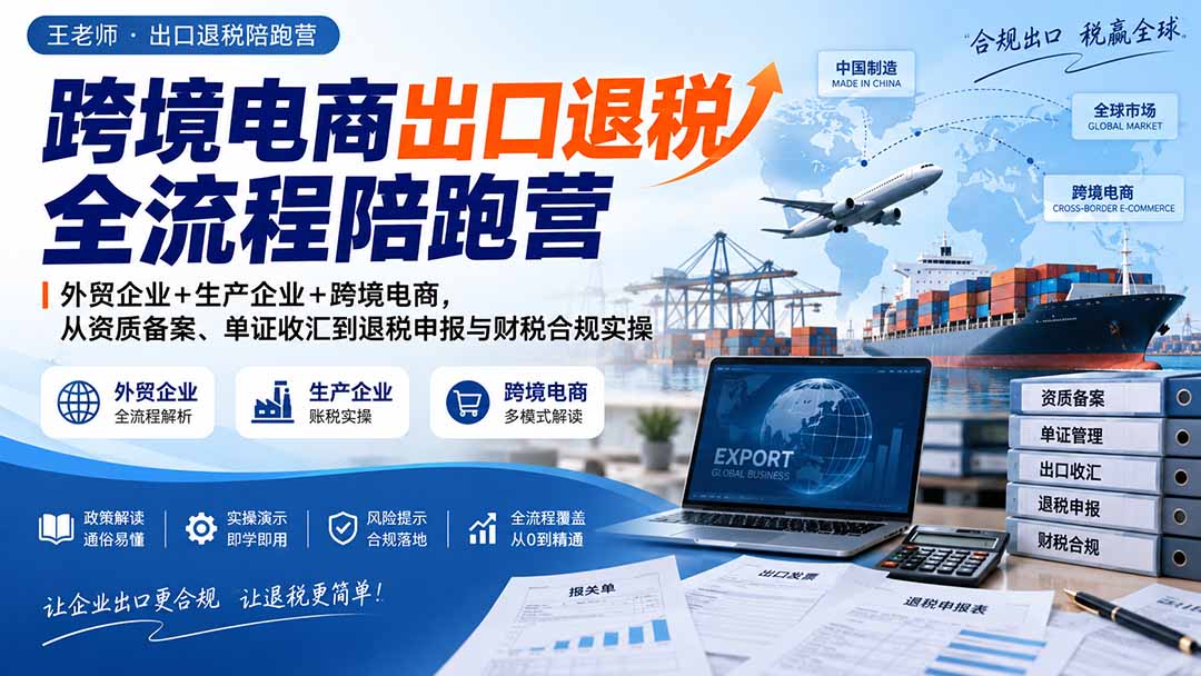 跨境电商出口退税全流程陪跑营｜外贸企业+生产企业+跨境电商，从资质备案、单证收汇到退税申报与财税合规实操-极客网创