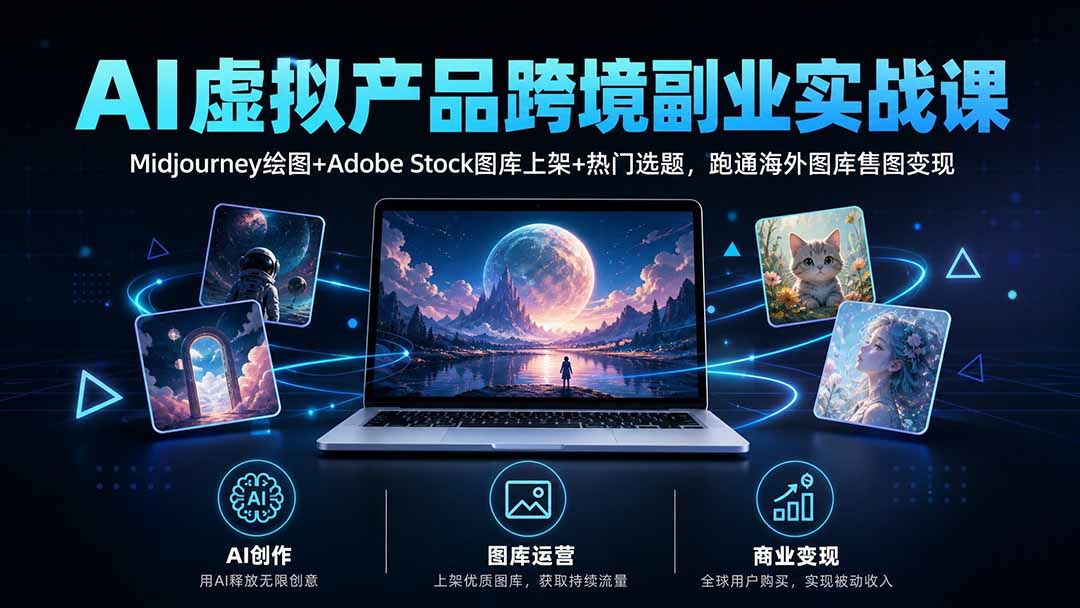 AI虚拟产品跨境副业实战课｜Midjourney绘图+Adobe Stock图库上架+热门选题，跑通海外图库售图变现-极客网创