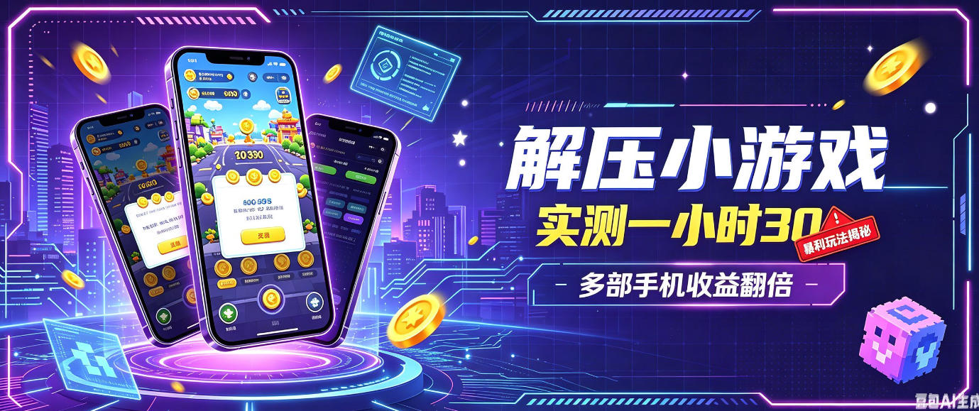 小游戏全流程玩法，实测一小时搞30，简单无脑解压，当天做当天就能看到进账，直接冲就行【揭秘】-极客网创