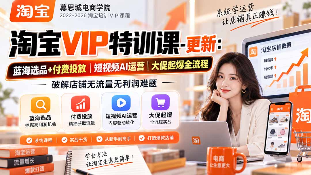 淘宝VIP特训课-更新0917：蓝海选品+付费投放｜短视频AI运营｜大促起爆全流程，破解店铺无流量无利润难题-极客网创
