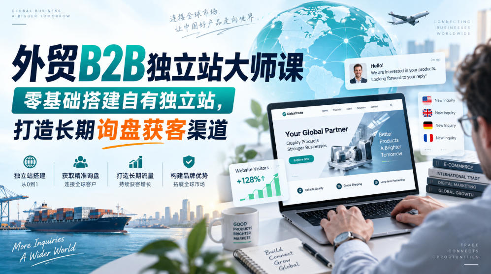 外贸B2B独立站大师课，零基础搭建自有独立站，打造长期询盘获客渠道-极客网创