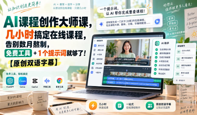 AI课程创作大师课，几小时搞定在线课程，告别数月熬制，免费工具+1个提示词就够了！【原创双语字幕】-极客网创