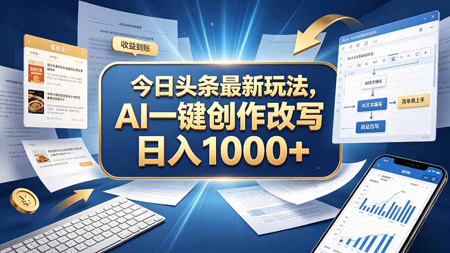 今日头条最新玩法,AI 一键创作改写,简单易上手,轻松日入 1000 +-极客网创