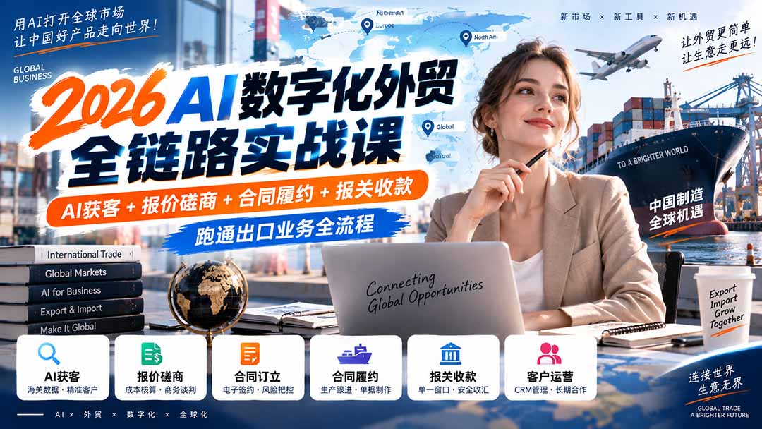 2026AI数字化外贸全链路实战课：AI获客+报价磋商+合同履约+报关收款，跑通出口业务全流程-极客网创