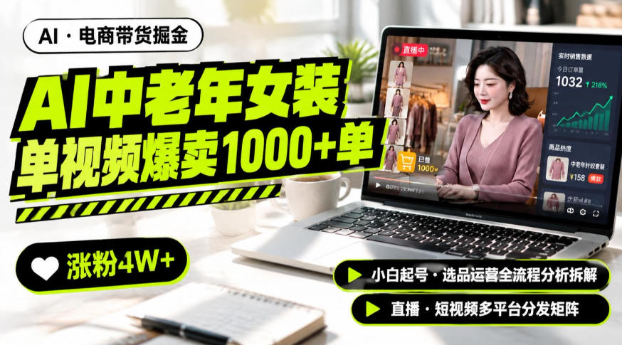 AI中老年服装带货赛道新玩法,一个视频卖出1000多单涨粉4W+,小白起号选品运营全流程分析拆解-极客网创