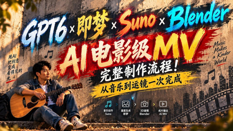 GPT6×即梦×Suno×Blender|AI电影级MV完整制作流程!从音乐到运镜一次完成!-极客网创