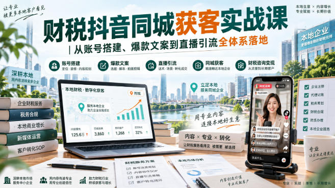财税抖音同城获客实战课|从账号搭建、爆款文案到直播引流全体系落地-极客网创