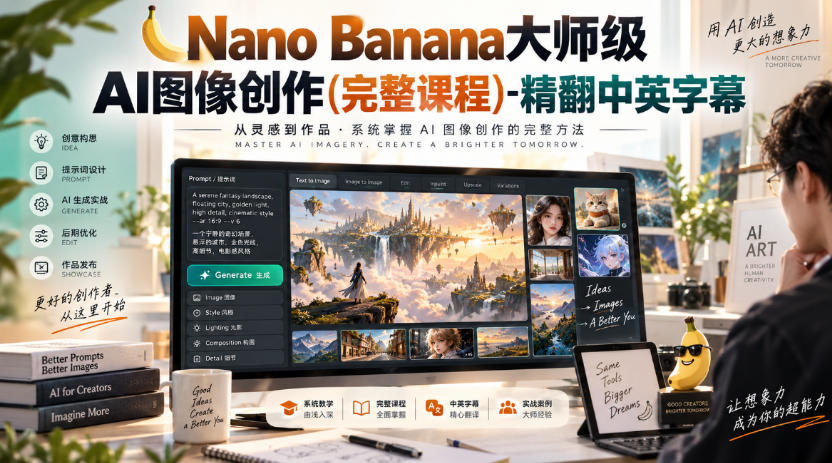 【无水印】Nano Banana大师级AI图像创作(完整课程)-精翻中英字幕-极客网创