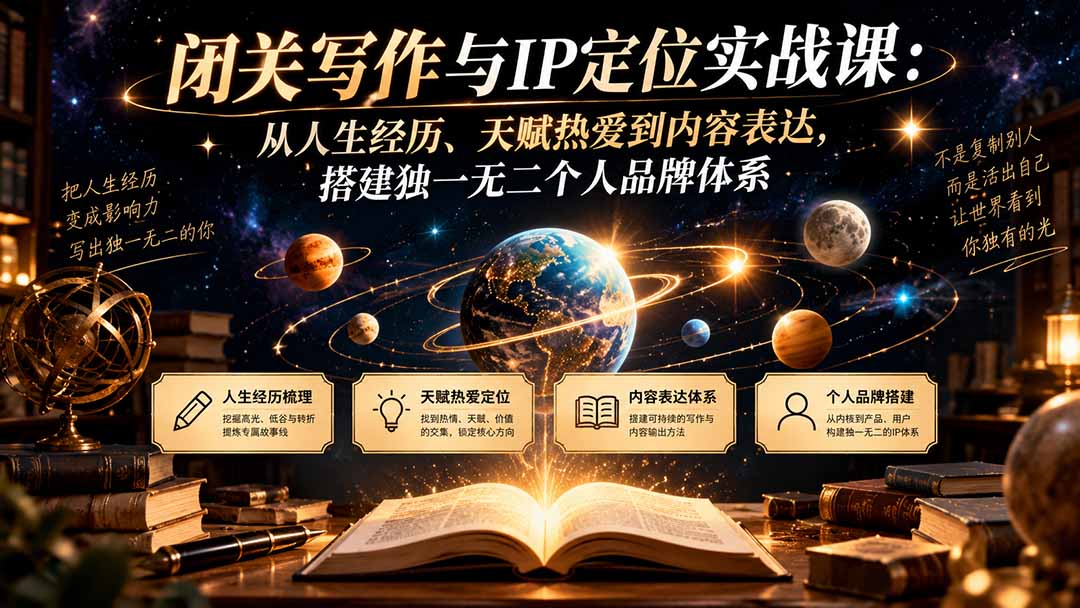 闭关写作与IP定位实战课：从人生经历、天赋热爱到内容表达，搭建独一无二个人品牌体系-极客网创