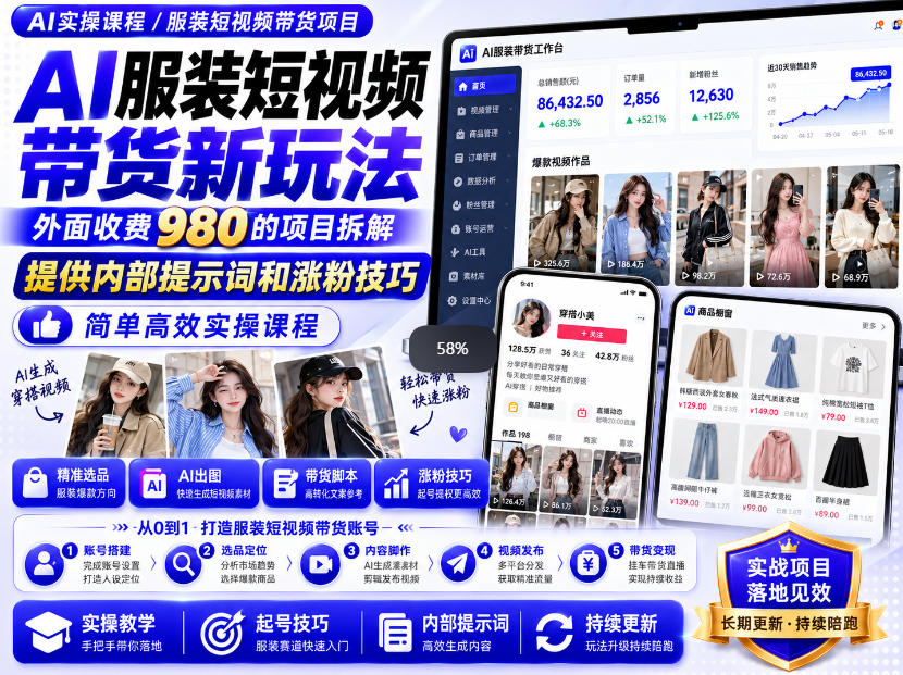 外面收费980AI快手带货系统课程,内部课程首次外放,操作简单高效,一分钟一条爆款视频-极客网创