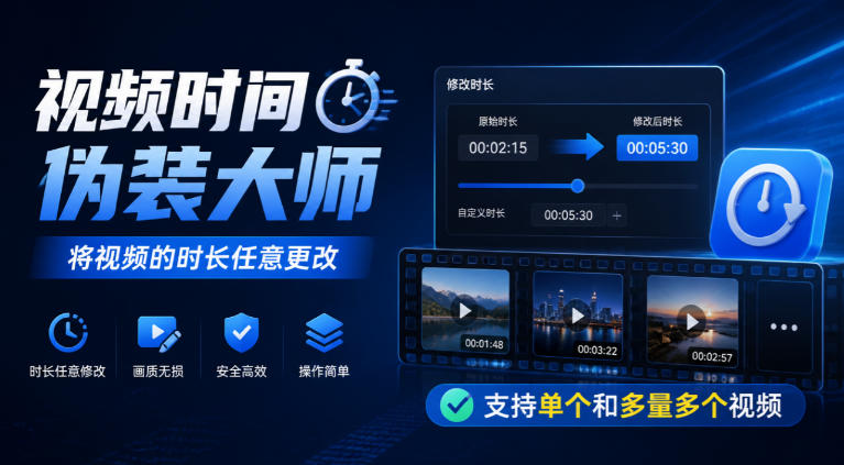 视频时间伪装大师，将视频的时长任意更改，支持单个和多量多个视频-极客网创
