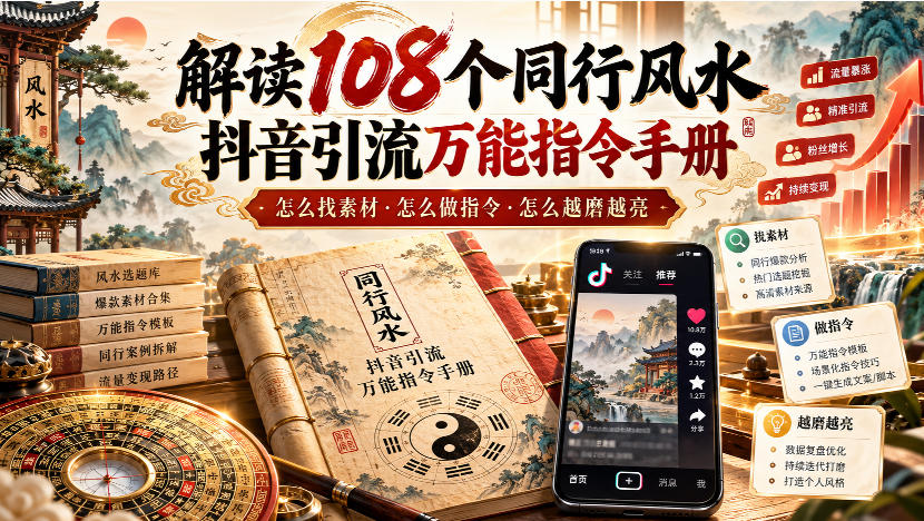 解读108个同行风水抖音引流万能指令手册,怎么找素材·怎么做指令·怎么越磨越亮【文档】-极客网创
