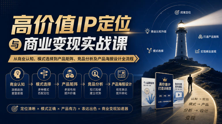 【无水印】高价值IP定位与商业变现实战课，从商业认知、模式选择到产品矩阵、竞品分析及产品海报设计全流程-极客网创