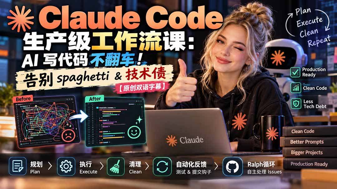 Claude Code 生产级工作流课：AI 写代码不翻车！告别 spaghetti & 技术债【原创双语字幕】-极客网创