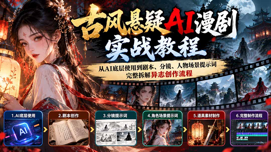 古风悬疑AI漫剧实战教程：从AI底层使用到剧本、分镜、人物场景提示词，完整拆解异志创作流程-极客网创