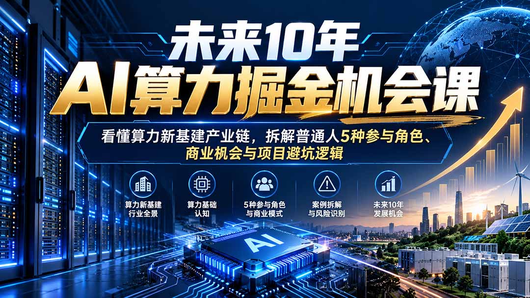 未来10年AI算力掘金机会课：看懂算力新基建产业链，拆解普通人5种参与角色、商业机会与项目避坑逻辑-极客网创
