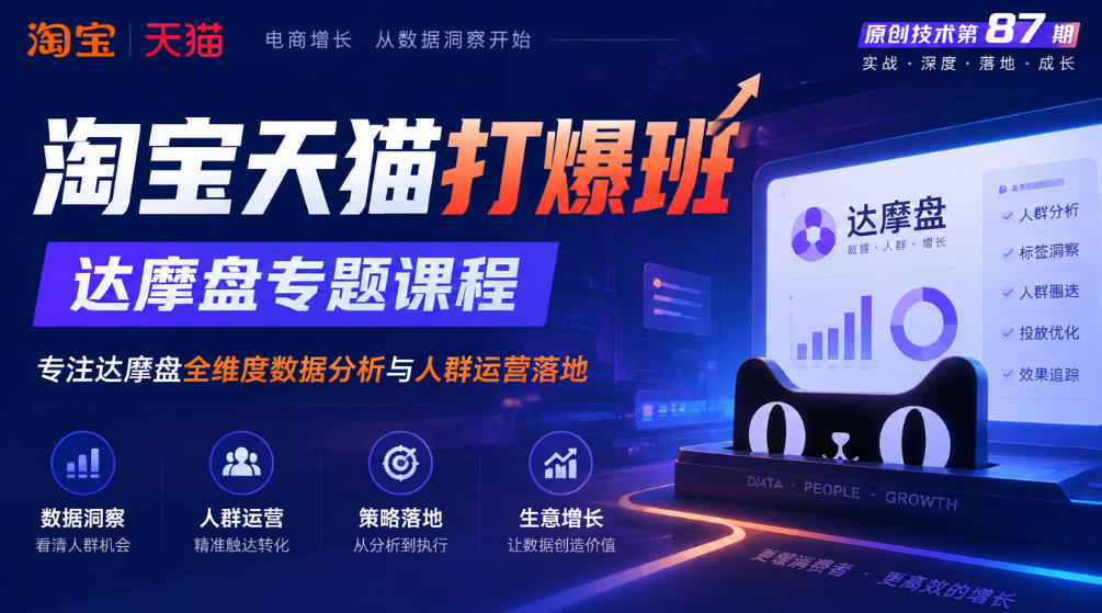 《淘宝天猫打爆班》原创技术第87期，达摩盘专题课程，专注达摩盘全维度数据分析与人群运营落地-极客网创