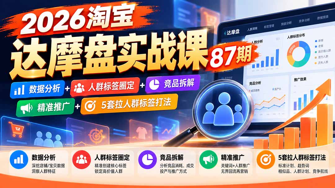 2026淘宝达摩盘实战课87期：数据分析+人群标签圈定+竞品拆解+精准推广+5套拉人群标签打法-极客网创